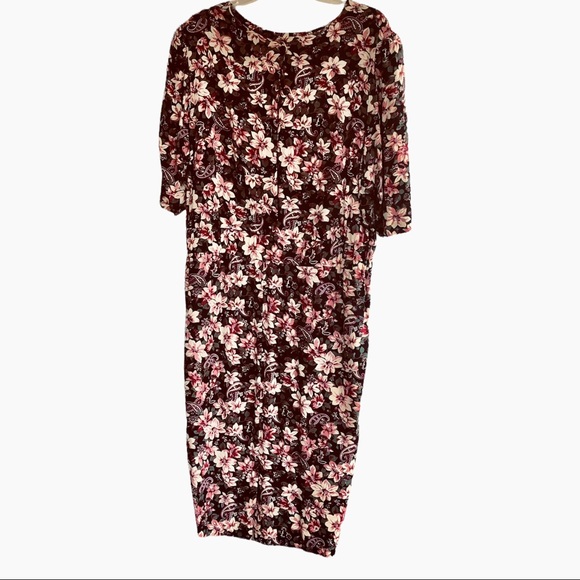 Ms. Basia California Vintage burgandy wine colored floral midi dress Size 18 - Picture 7 of 13